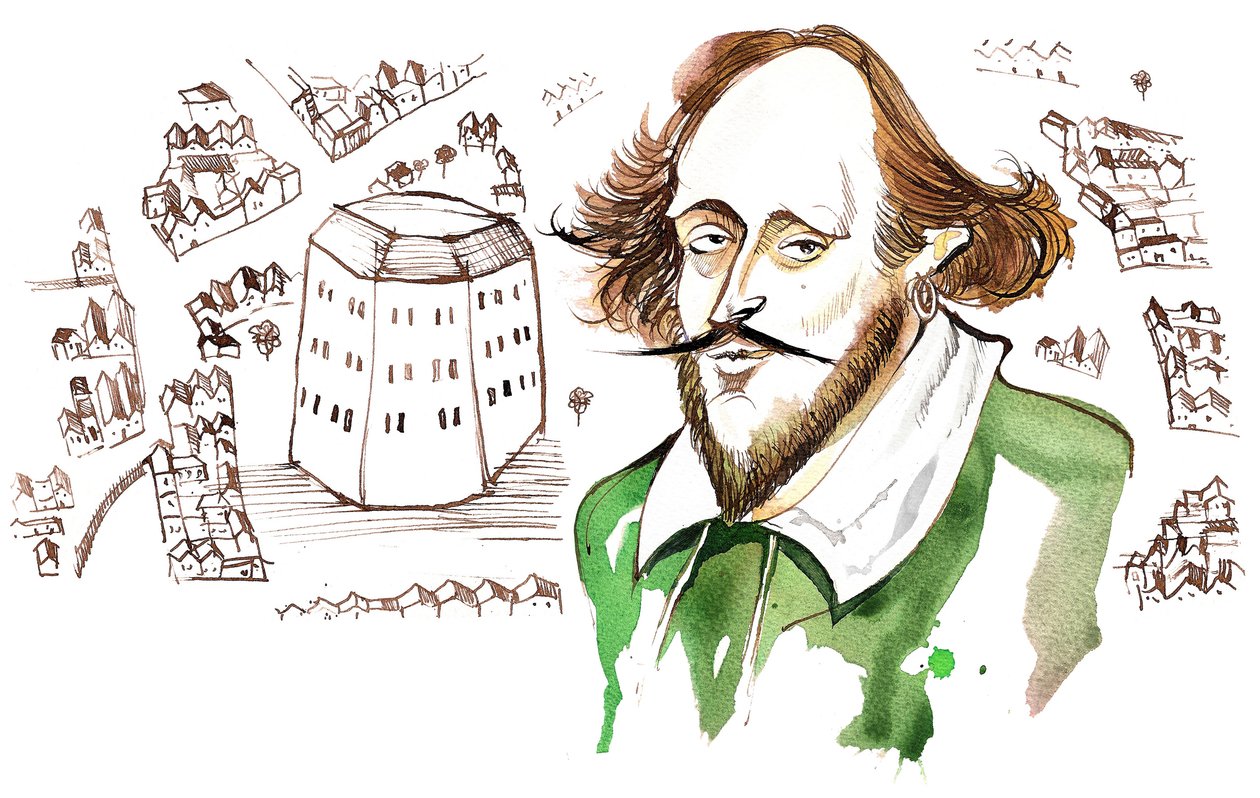 Englischer Dramatiker und Dichter William Shakespeare (1564-1616); Karikatur von Neale Osborne