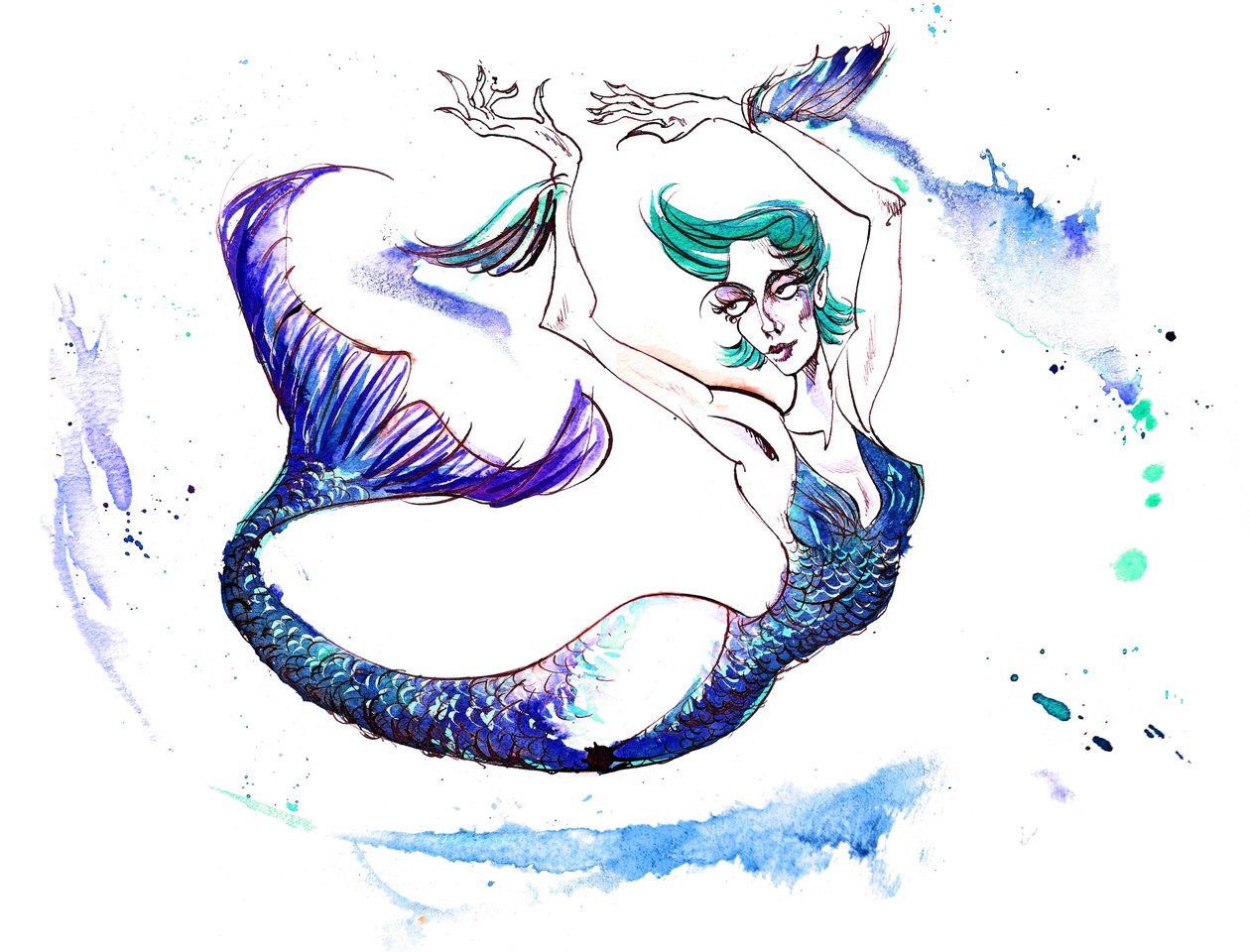 Sternzeichen: Fische-Badeanzug aus einer Serie von Modekarikaturen, eines für jedes Sternzeichen von Neale Osborne
