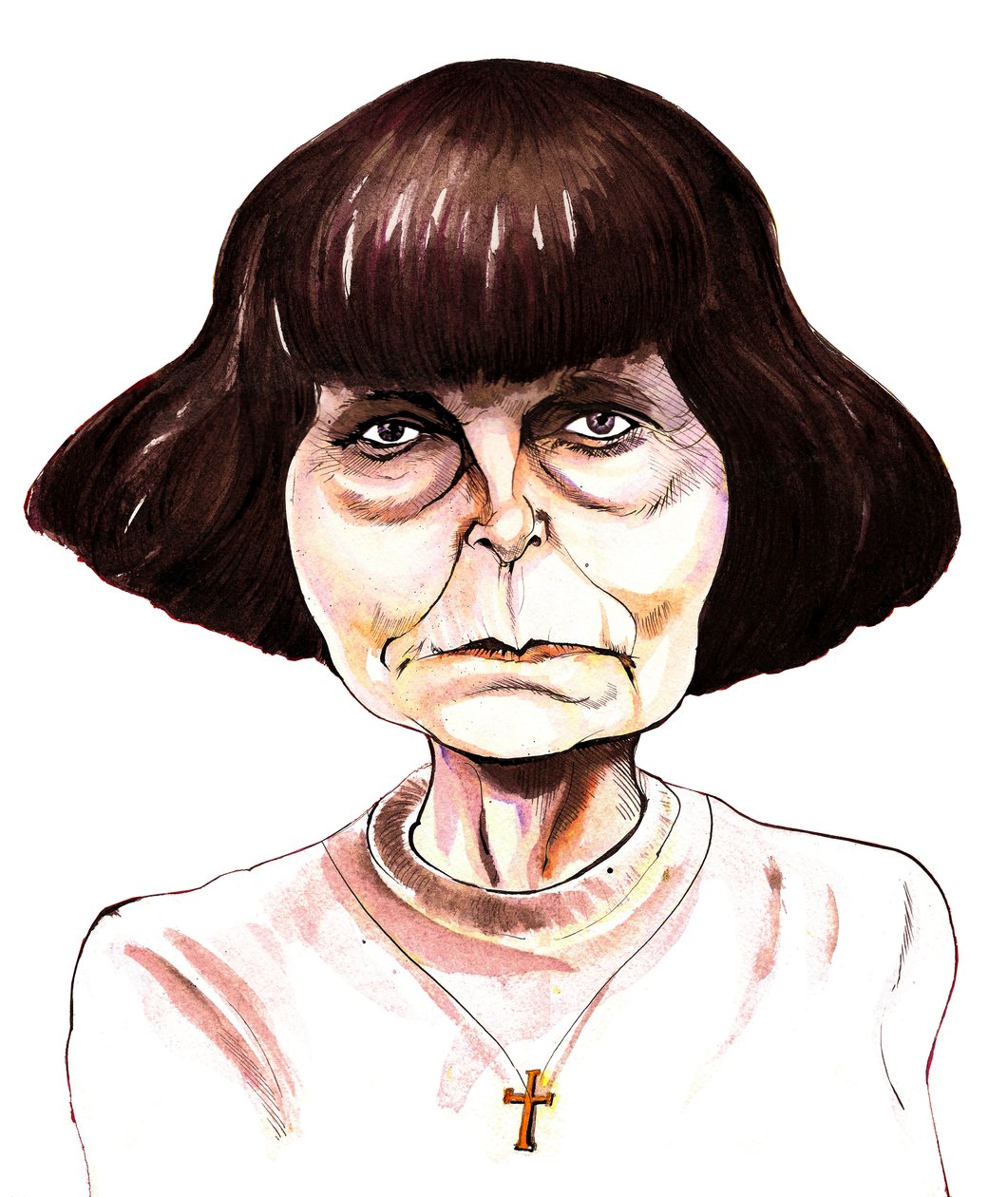 Sofia Gubaidulina, russische Komponistin, Farb-Tinten-Karikatur von Neale Osborne