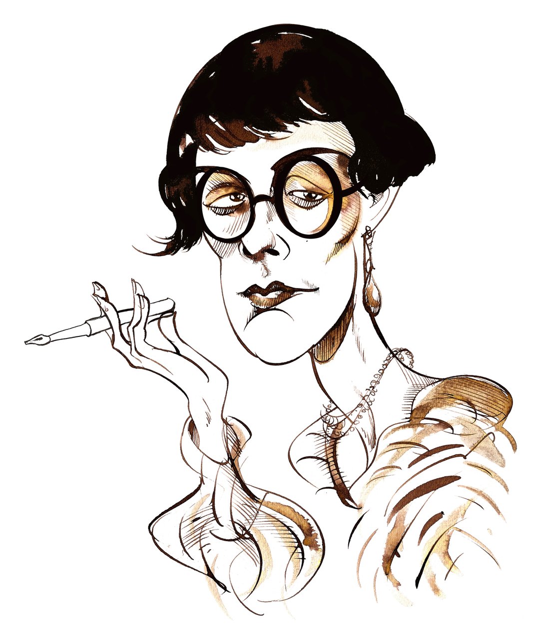 Sylvia Townsend Warner - Karikatur mit Stift von Neale Osborne