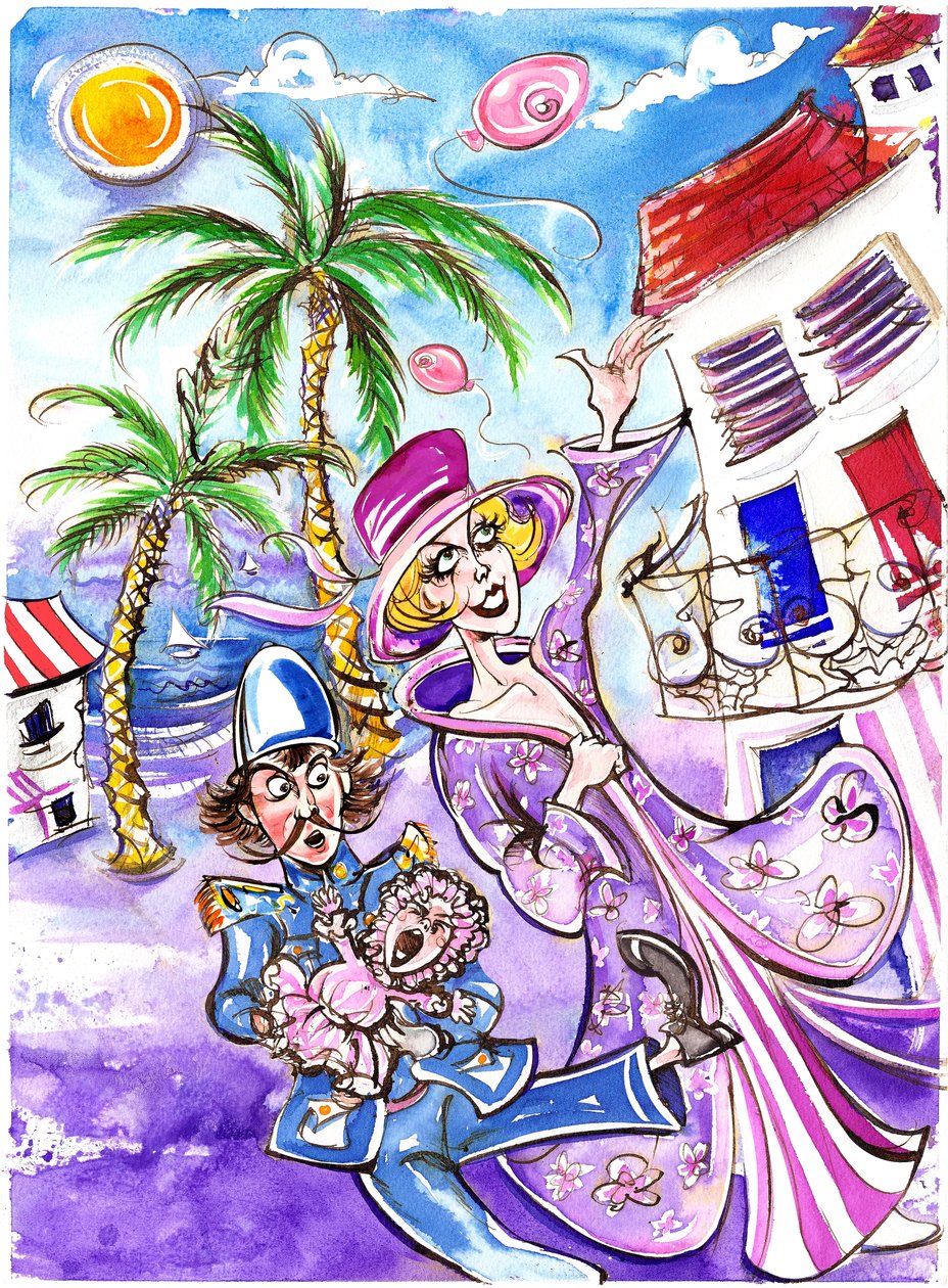 Die Brüste des Tiresias - farbige Cartoon-Illustration von Neale Osborne