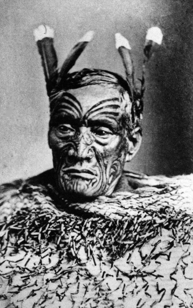 Porträt eines Maori-Mannes, vor 1880 von New Zealander Photographer