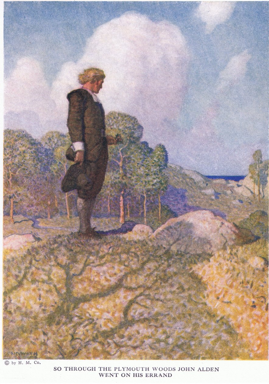 So ging John Alden durch die Wälder von Plymouth auf seine Mission von Newell Convers Wyeth