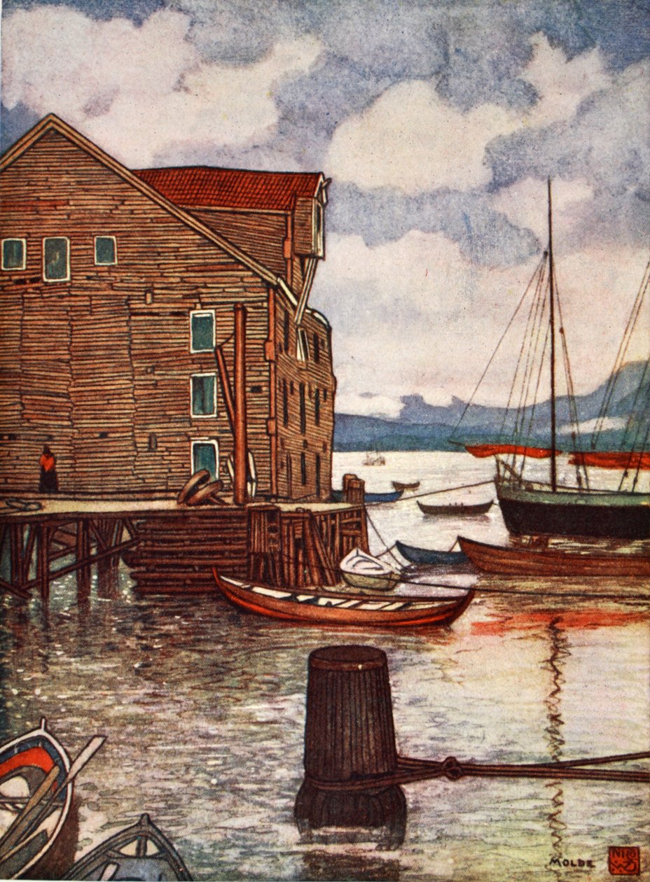 Altes Lagerhaus und Boote, Molde von Nico Jungman