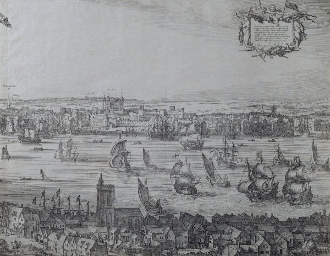 Panorama von London und der Themse, Teil vier zeigt den Tower und die Kirche St. Olave, ca. 1600 von Nicolaes Jansz Visscher
