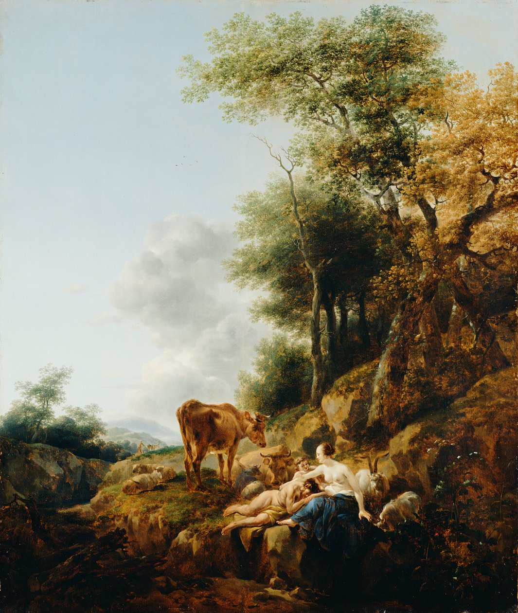 Landschaft mit einer Nymphe und einem Satyr von Nicolaes Pietersz. Berchem