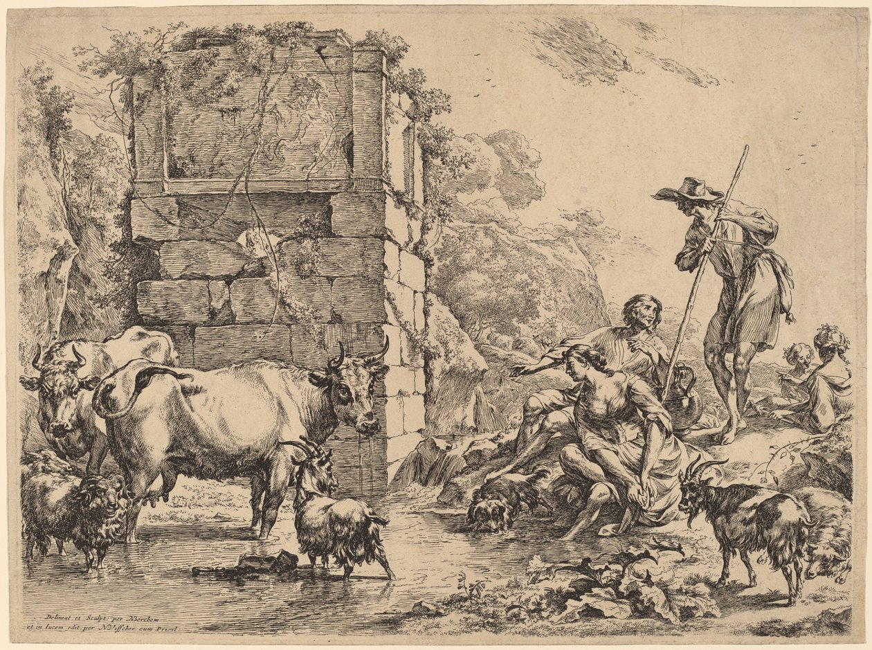 Kuh trinkt von Nicolaes Pietersz Berchem