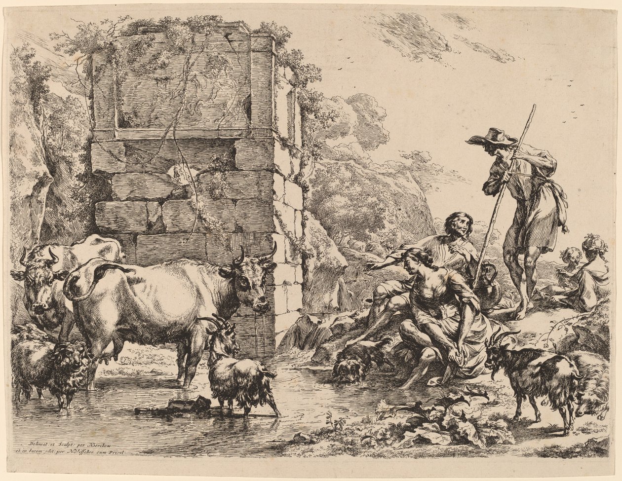 Kuh trinkt von Nicolaes Pietersz Berchem