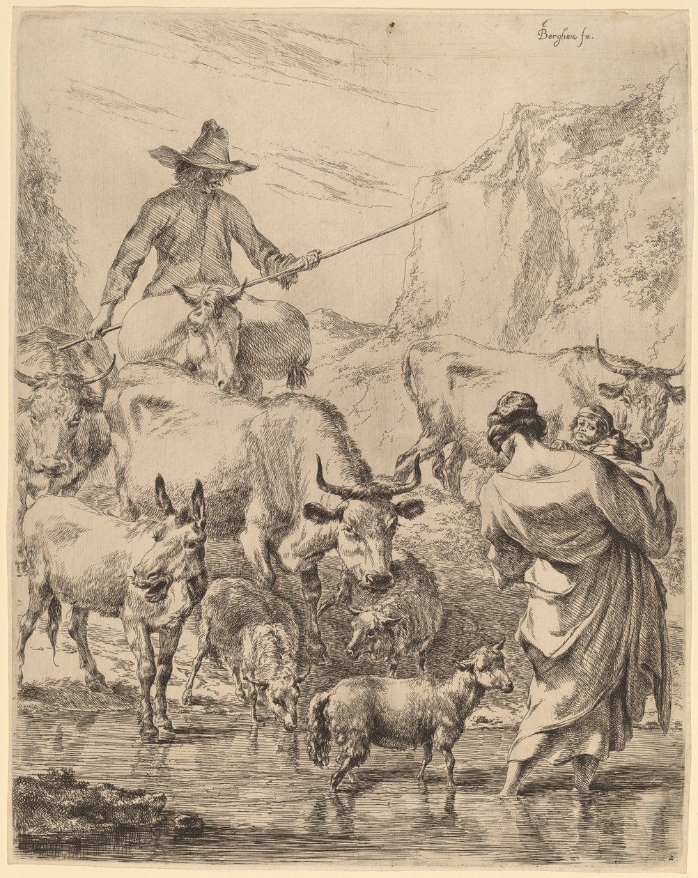 Herde überquert den Bach von Nicolaes Pietersz Berchem