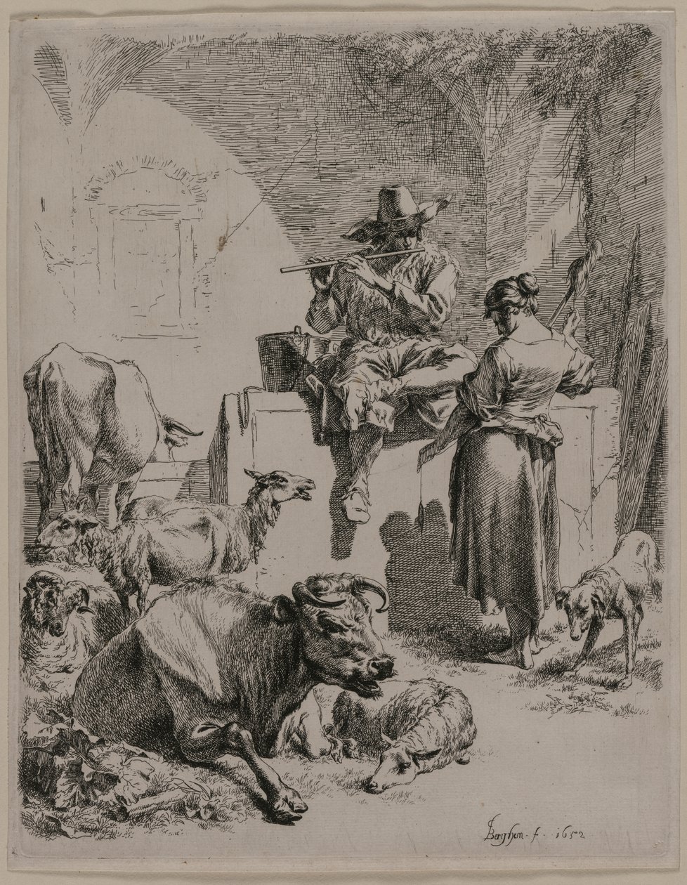 Der Pfeifende Schäfer, 1652 von Nicolaes Pietersz. Berchem