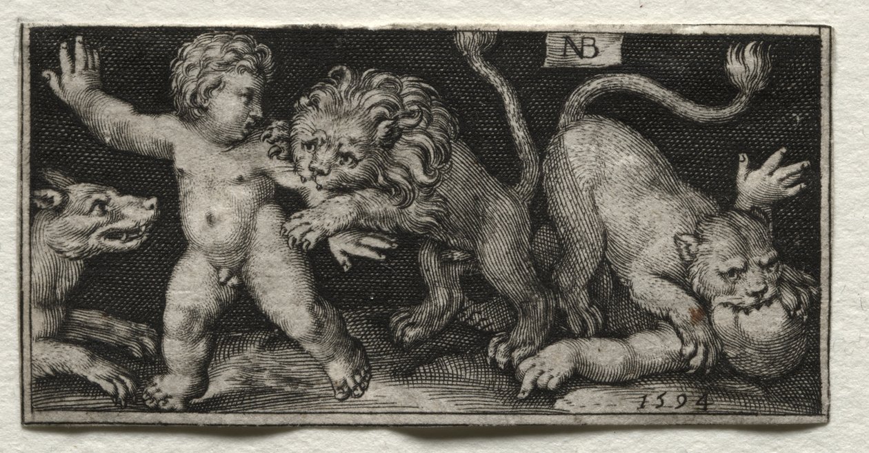 Löwen greifen Kinder an von Nicolaes de Bruyn