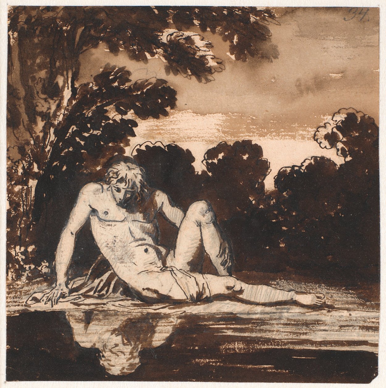 Hyachinthos, Apollons Jüngling, Narcissus, ruhend am Bach von Nicolai Abildgaard