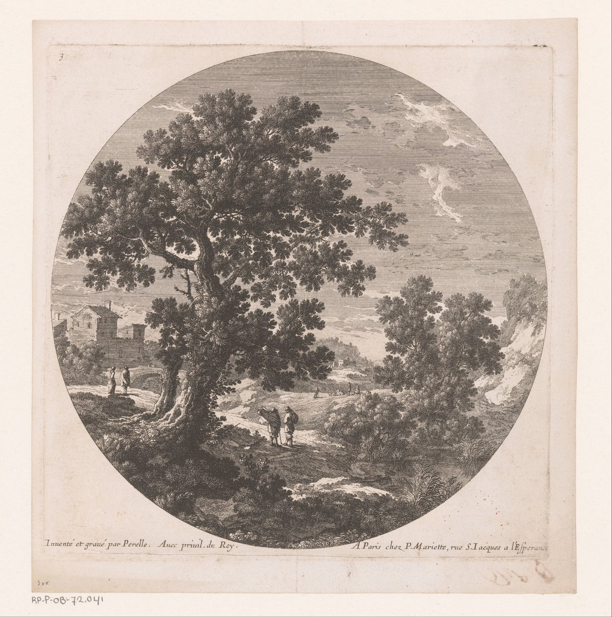 Landschaft mit Baum und Spaziergängern von Nicolas Perelle