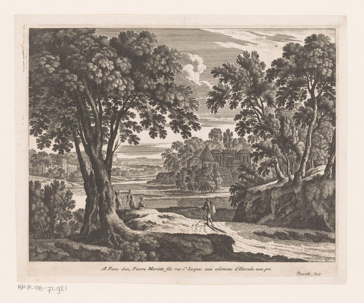 Landschaft mit Fluss und Spaziergängern von Nicolas Perelle