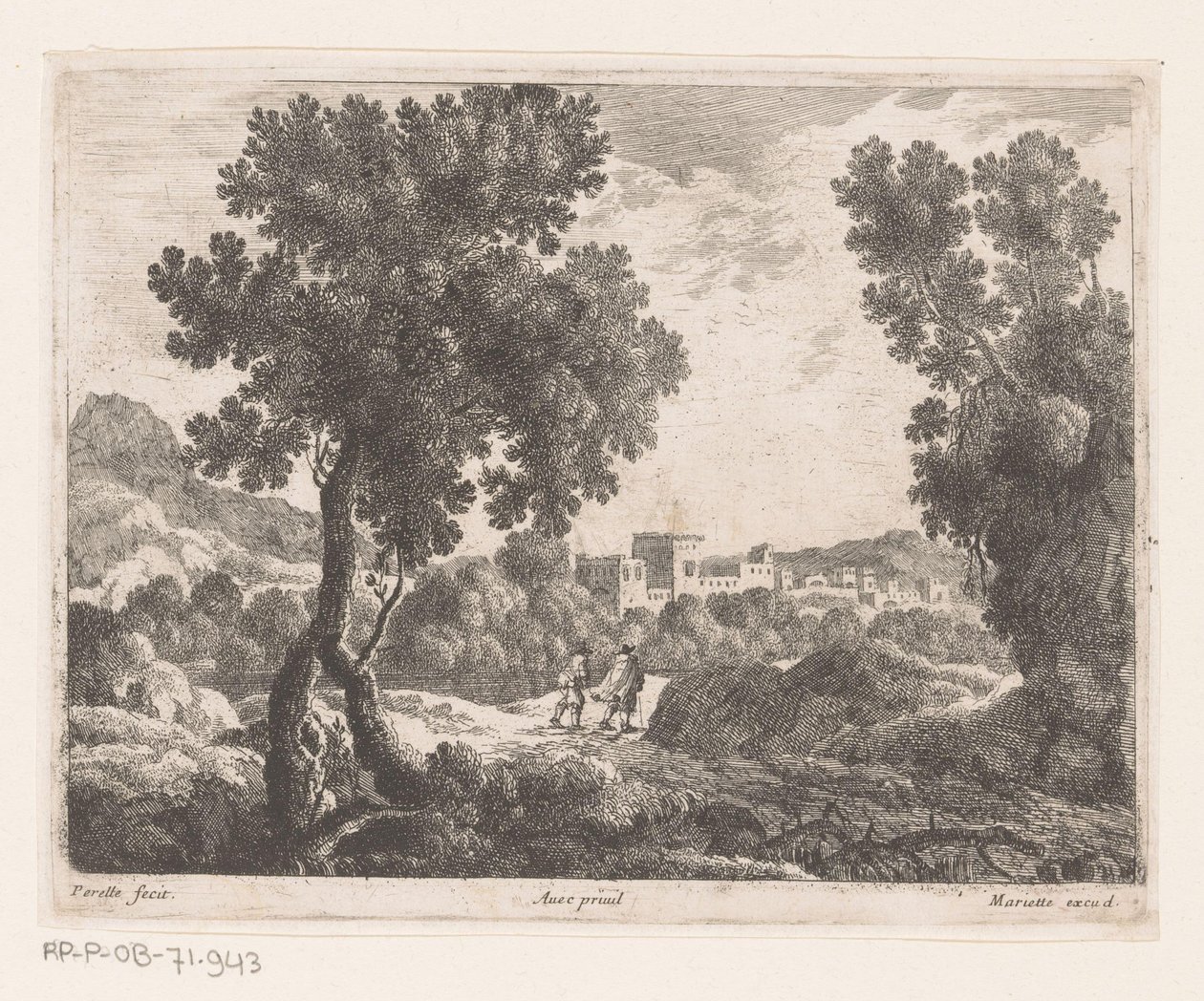 Landschaft mit zwei Spaziergängern von Nicolas Perelle