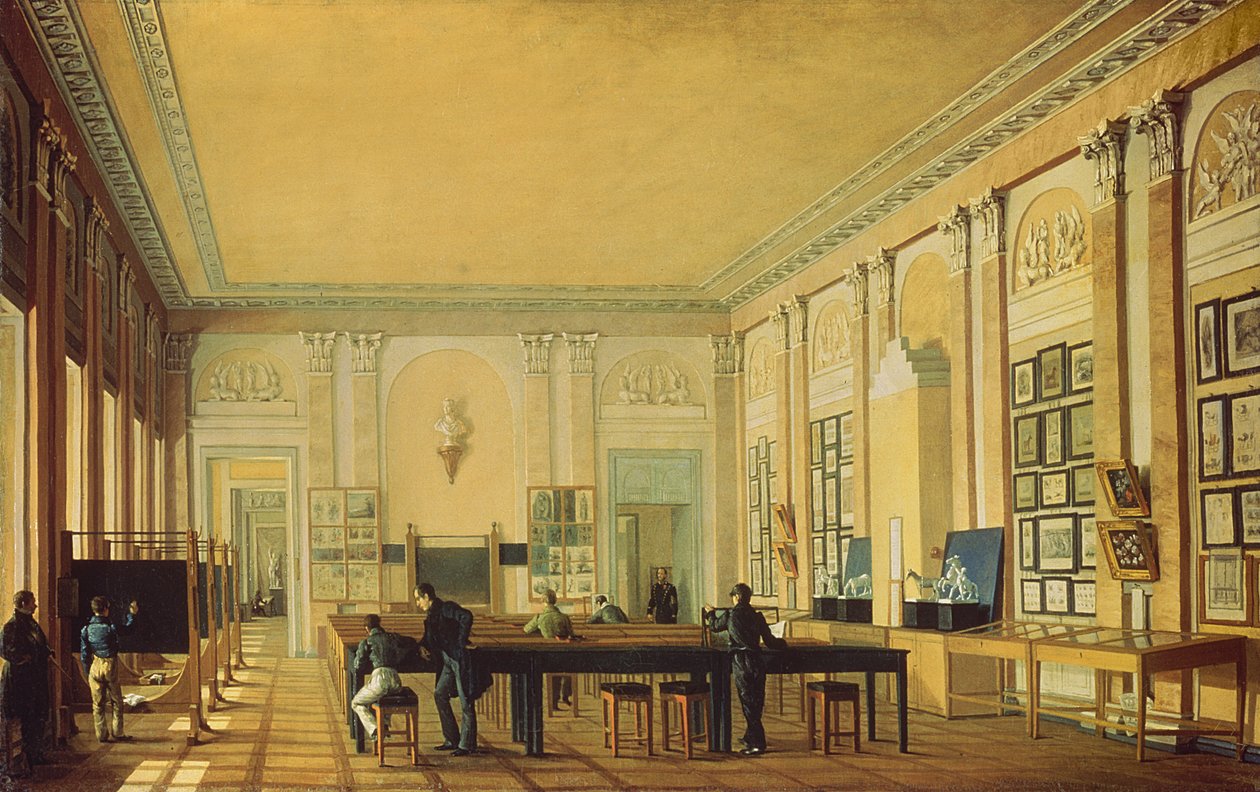 Malatelier in der Moskauer Kunstschule, ca. 1830 von Nikolay Ivanovich Podklyuchnikov