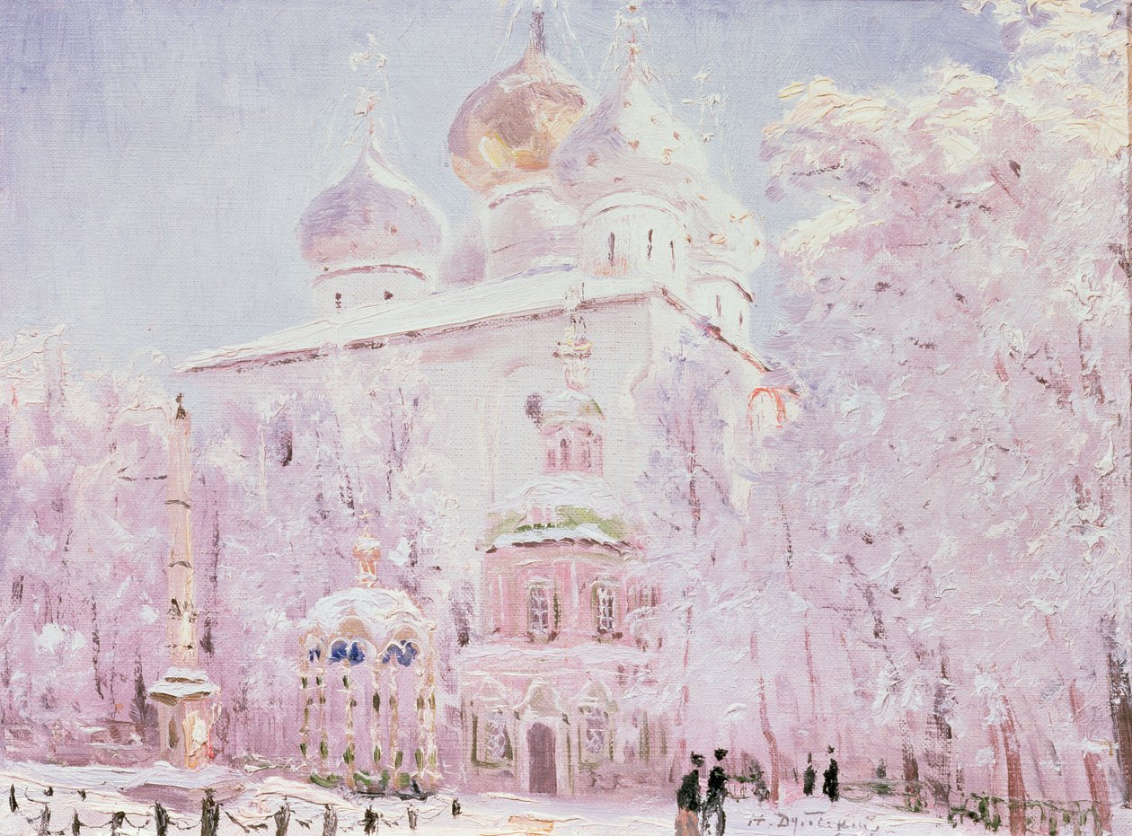Winter im Dreifaltigkeits-Sergius-Kloster in Sergijew Possad, ca. 1910 von Nikolay Nikanorovich Dubovskoy