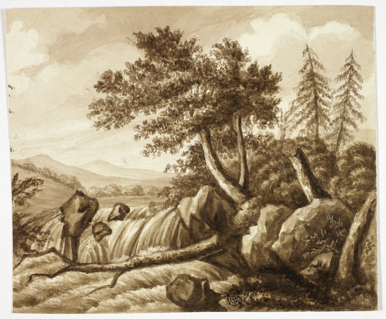 Wasserfall in felsiger Landschaft von Octavius Oakley