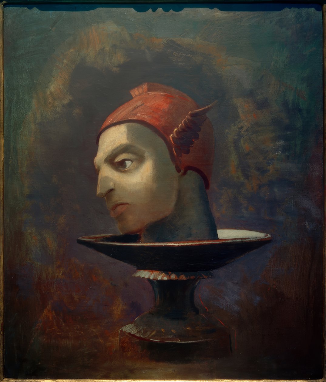 Das Haupt des Perseus (Das Haupt des Merkur auf einer Schale) von Odilon Redon