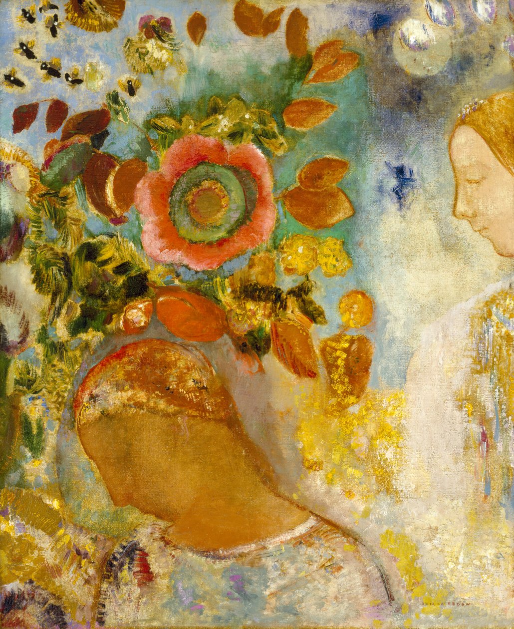 Zwei junge Mädchen unter Blumen, 1912 von Odilon Redon
