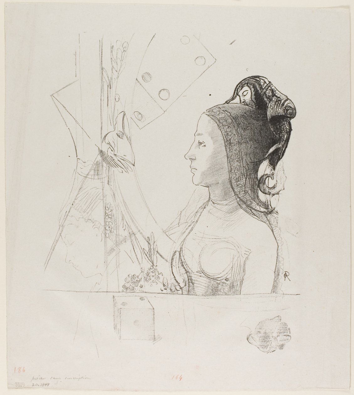 Unbetitelte Probedruck-Lithographie von Odilon Redon