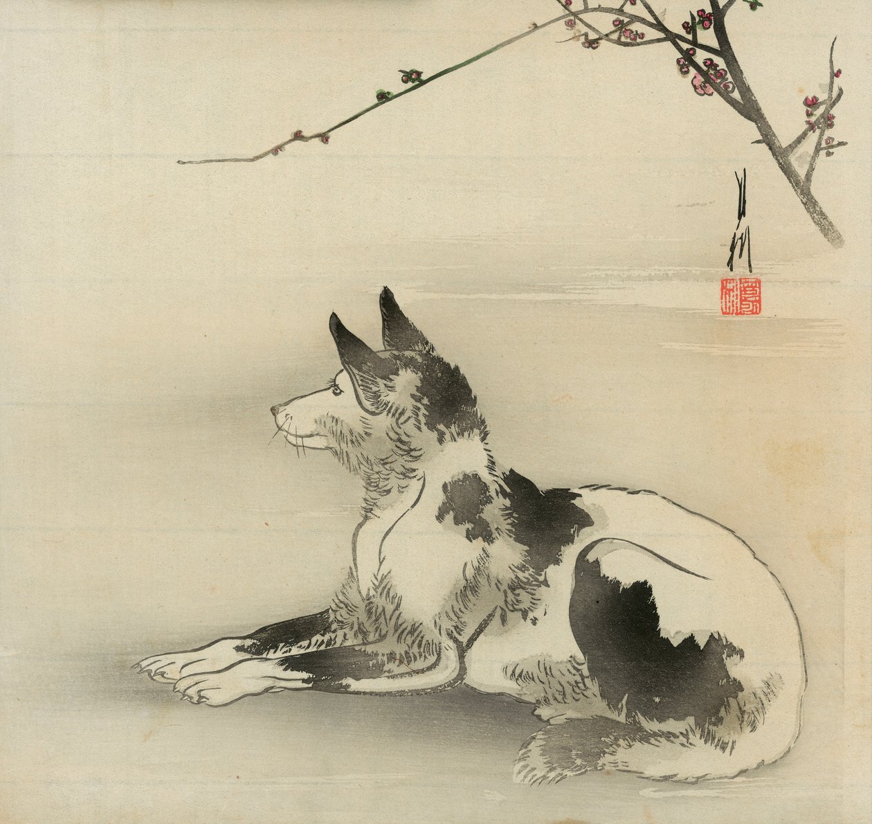 Schwarz-weißer Hund von Ogata Gekko