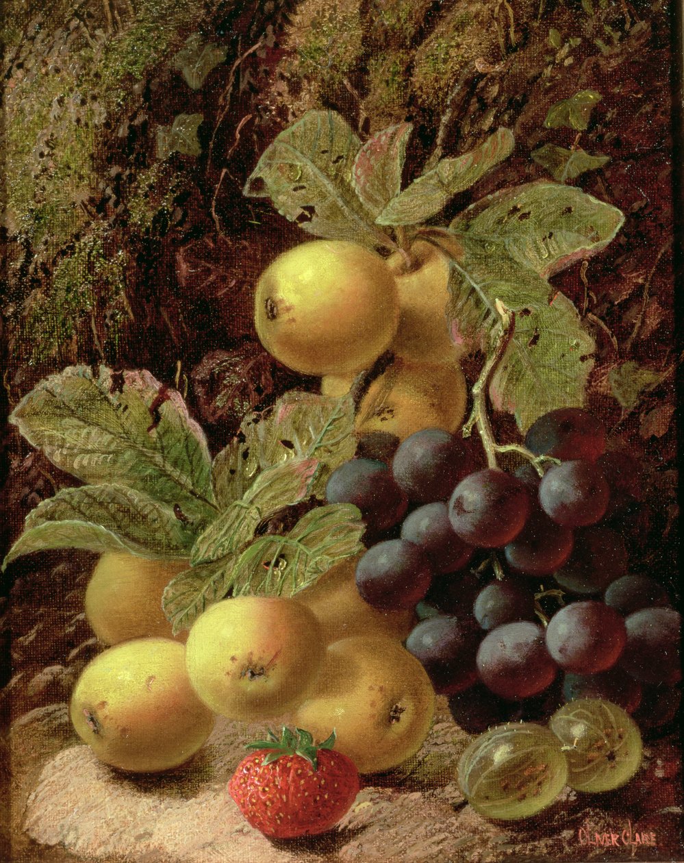 Stillleben mit Äpfeln, Trauben, Erdbeere und Stachelbeere von Oliver Clare