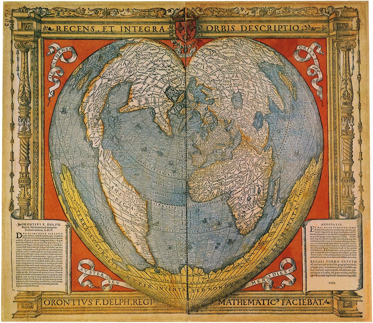 Herzförmige Weltkarte von Oronce Fine