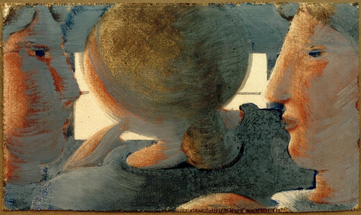 Drei Köpfe vor Fenster von Oskar Schlemmer