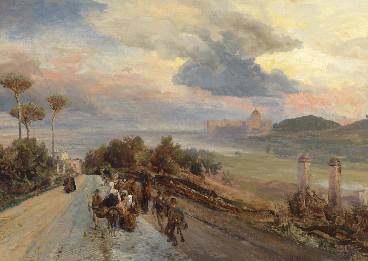 Via Cassia bei Rom mit Blick auf den Vatikan von Oswald Achenbach