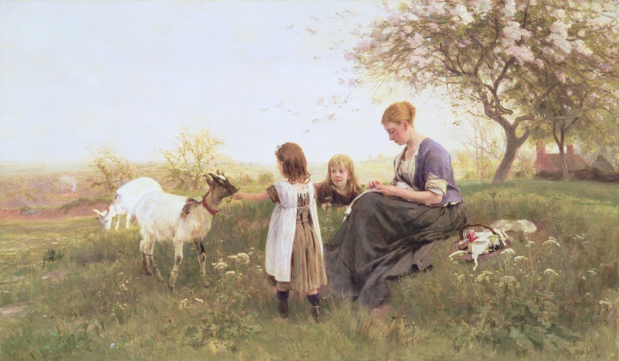 Ziegen füttern, 1870 von Otto Weber