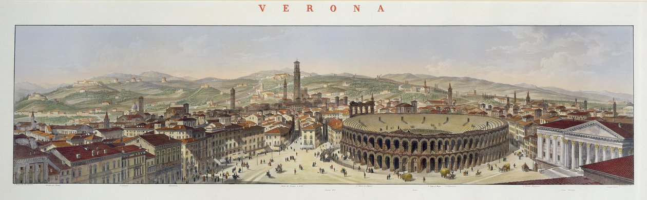 Blick auf Verona, graviert von L. Cherbuin von P. Majocchi