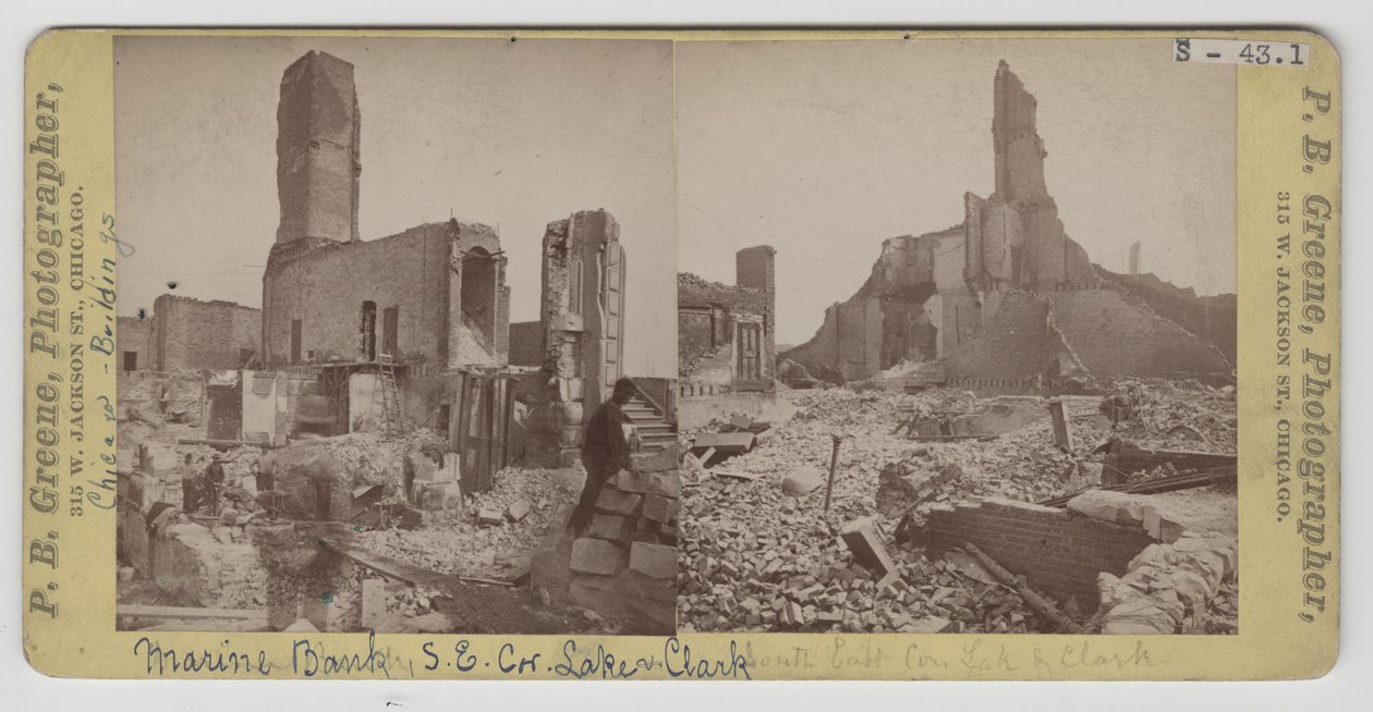 Ansichten der Marine Bank nach dem Chicagoer Feuer von P.B. Greene