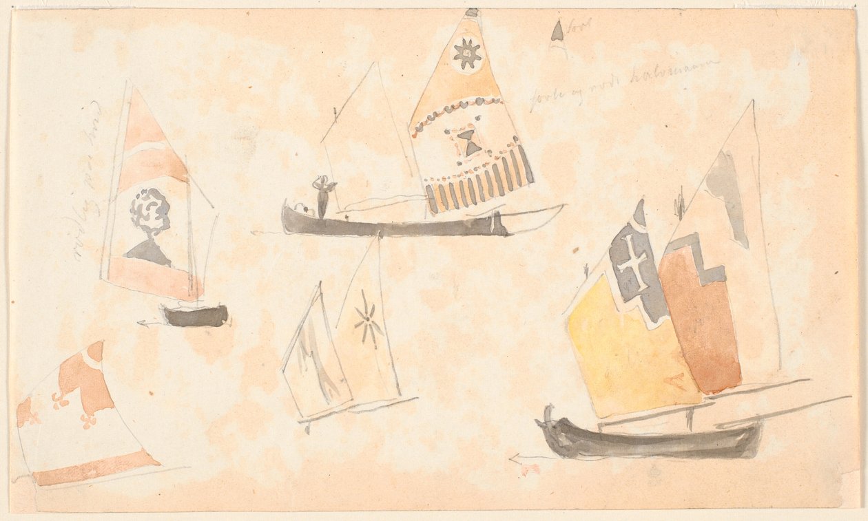 Skizzenbuchblätter mit Studien von venezianischen Segelbooten von P.C. Skovgaard