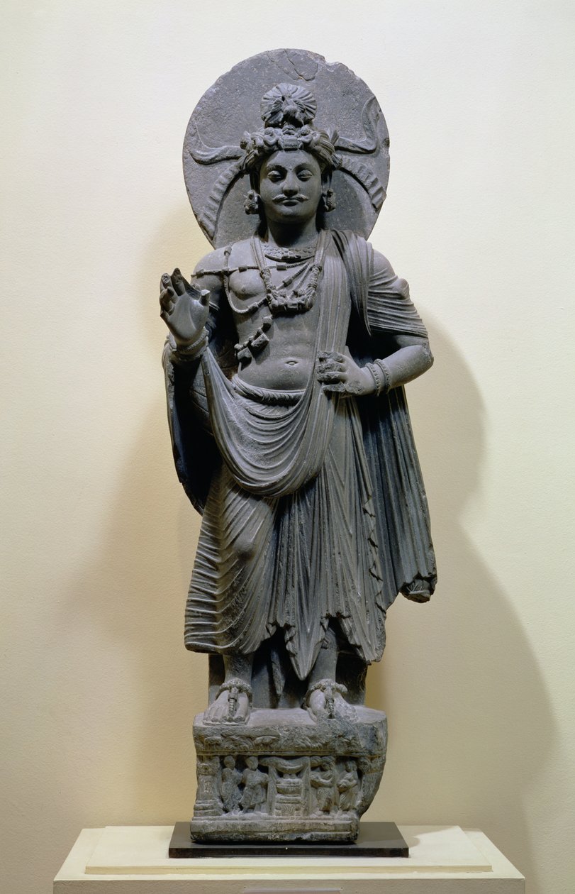 Bodhisattva-Figur, aus Mekha-Sanda bei Shabaz-Garhi, Pakistan (Schiefer oder Schiefergestein) von Pakistani School