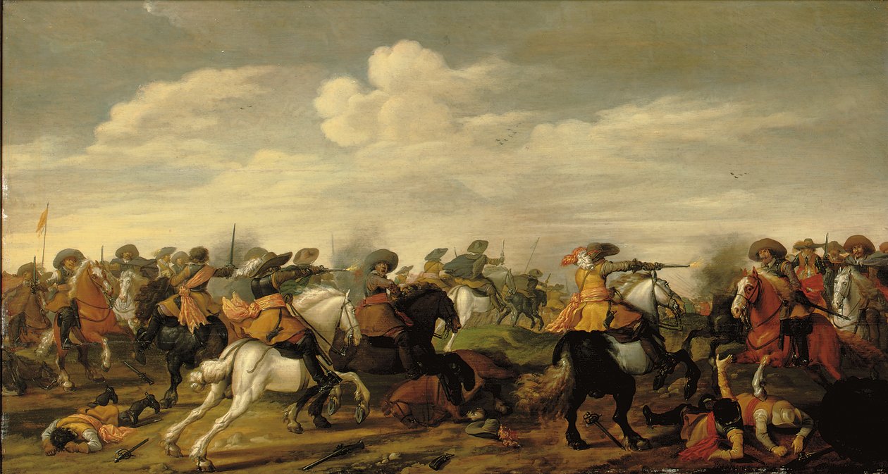 Kavalleriegefecht in einer Landschaft von Palamedes Palamedesz