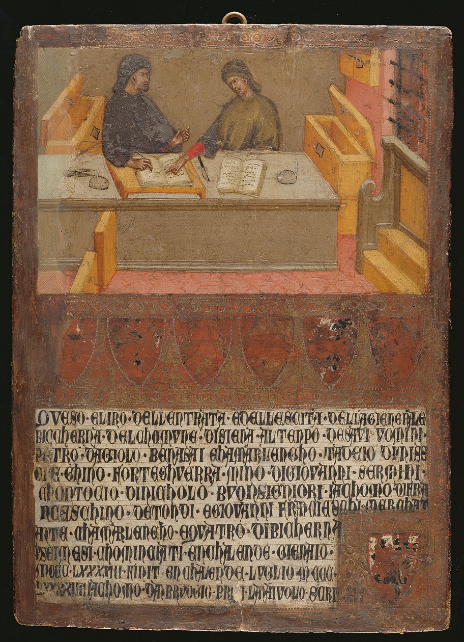 Hauptfinanzbeamter und Schreiber an ihrem Schreibtisch in der Biccherna (Einnahmebüro) von Paolo di Giovanni Fei