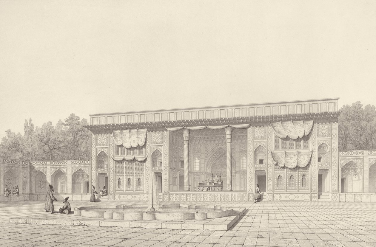 Thronpavillon in Teheran, aus Voyage Pittoresque of Persia, graviert von Claude Sauvageot, veröffentlicht von Lemercier, Paris von Pascal Xavier after Coste