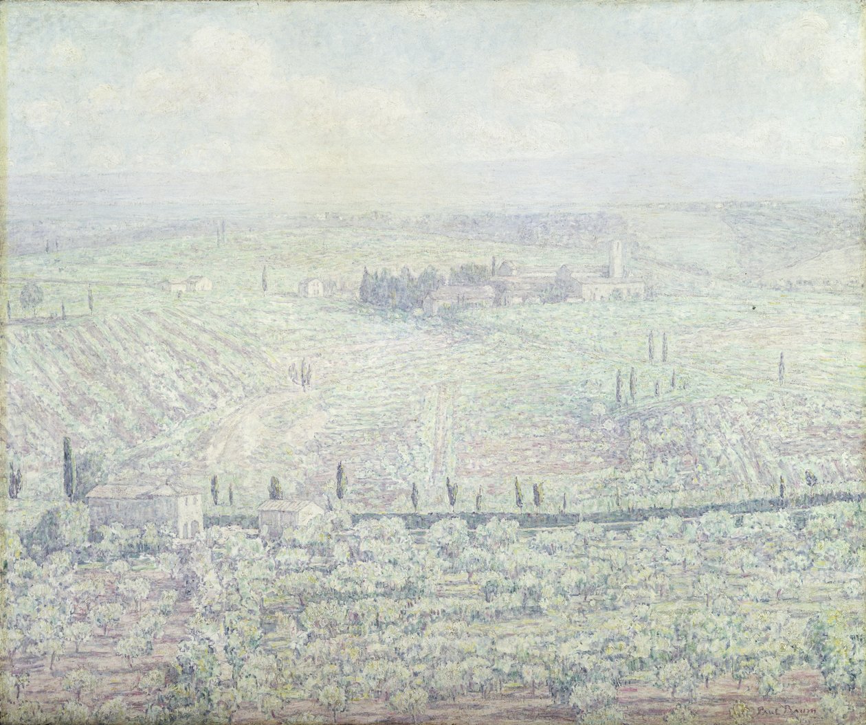 Hügelige toskanische Landschaft an einem sonnigen Sommertag, um 1930 von Paul Baum