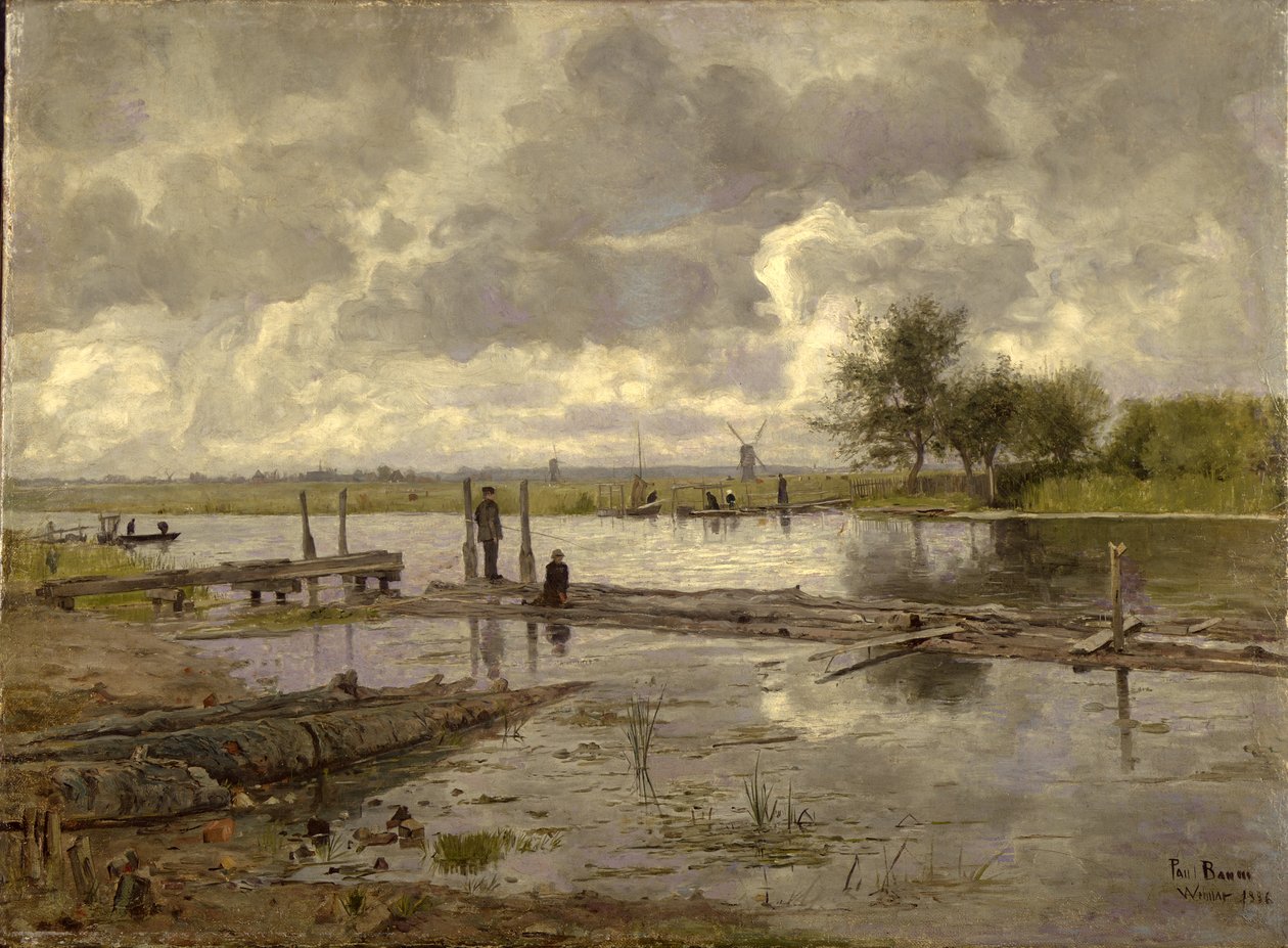 Landschaft mit der Ilm bei Weimar, mit einem Fischer, 1886 von Paul Baum
