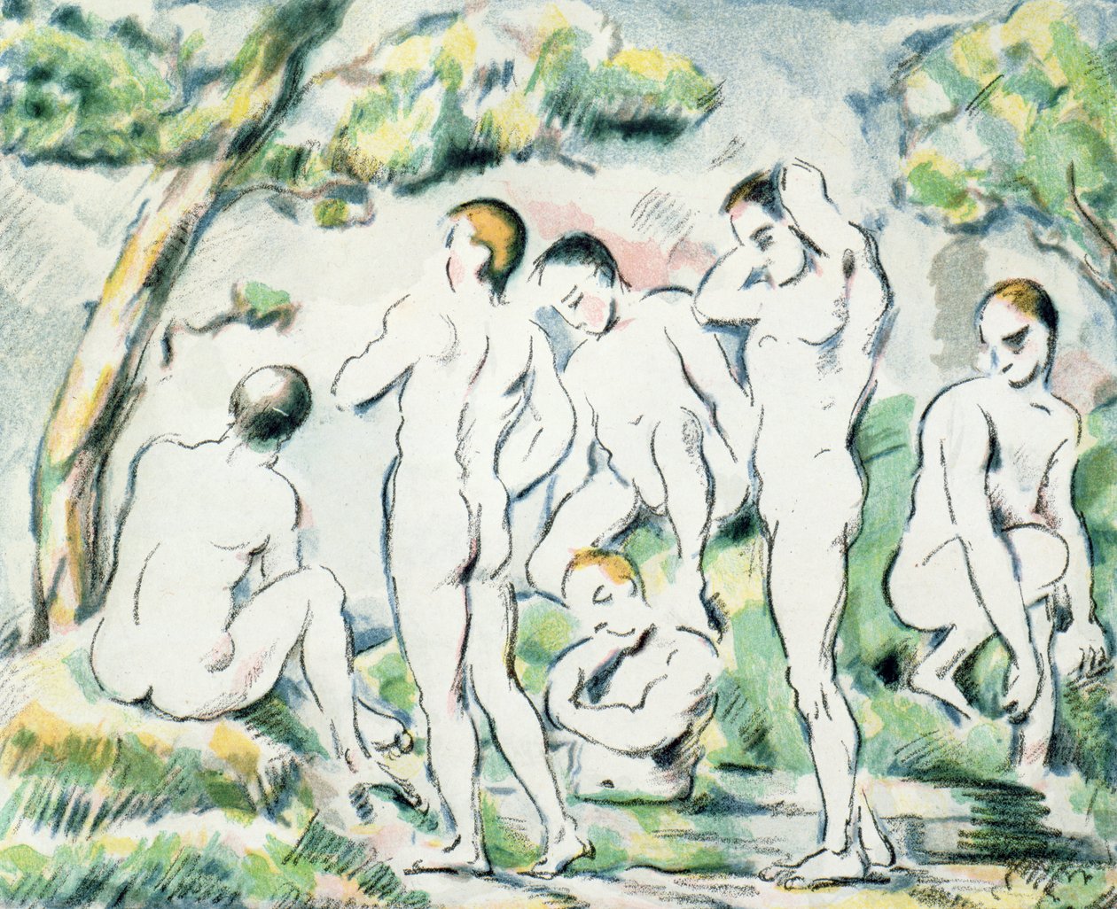 Die Badenden, kleine Platte (Les baigneurs, petit planche) von Paul Cézanne