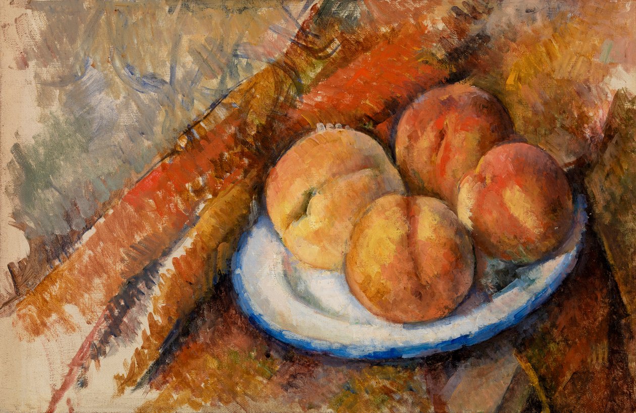 Vier Pfirsiche auf einem Teller, 1890-94 von Paul Cézanne