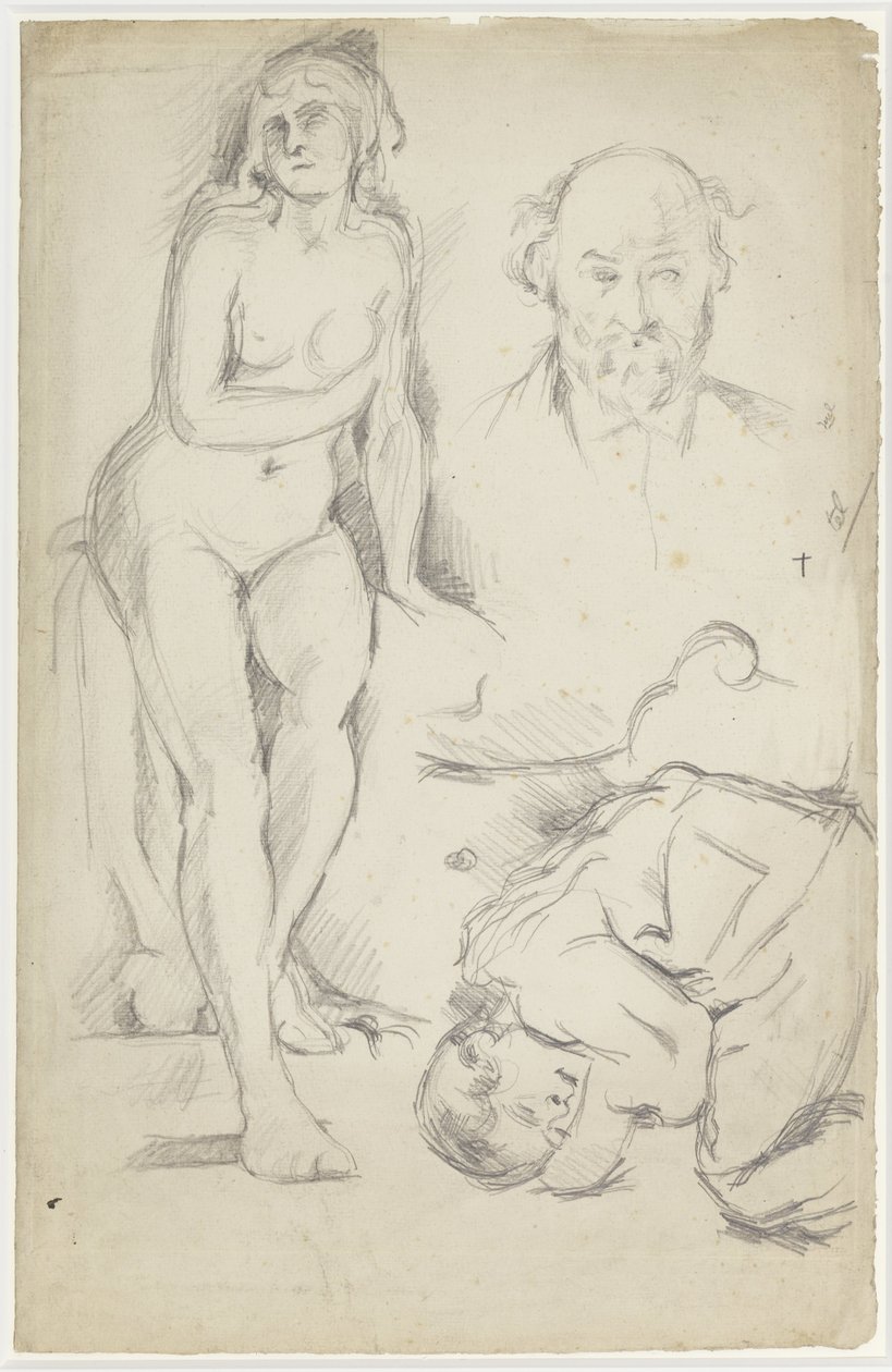 Studien von drei Figuren, einschließlich eines Selbstporträts von Paul Cézanne