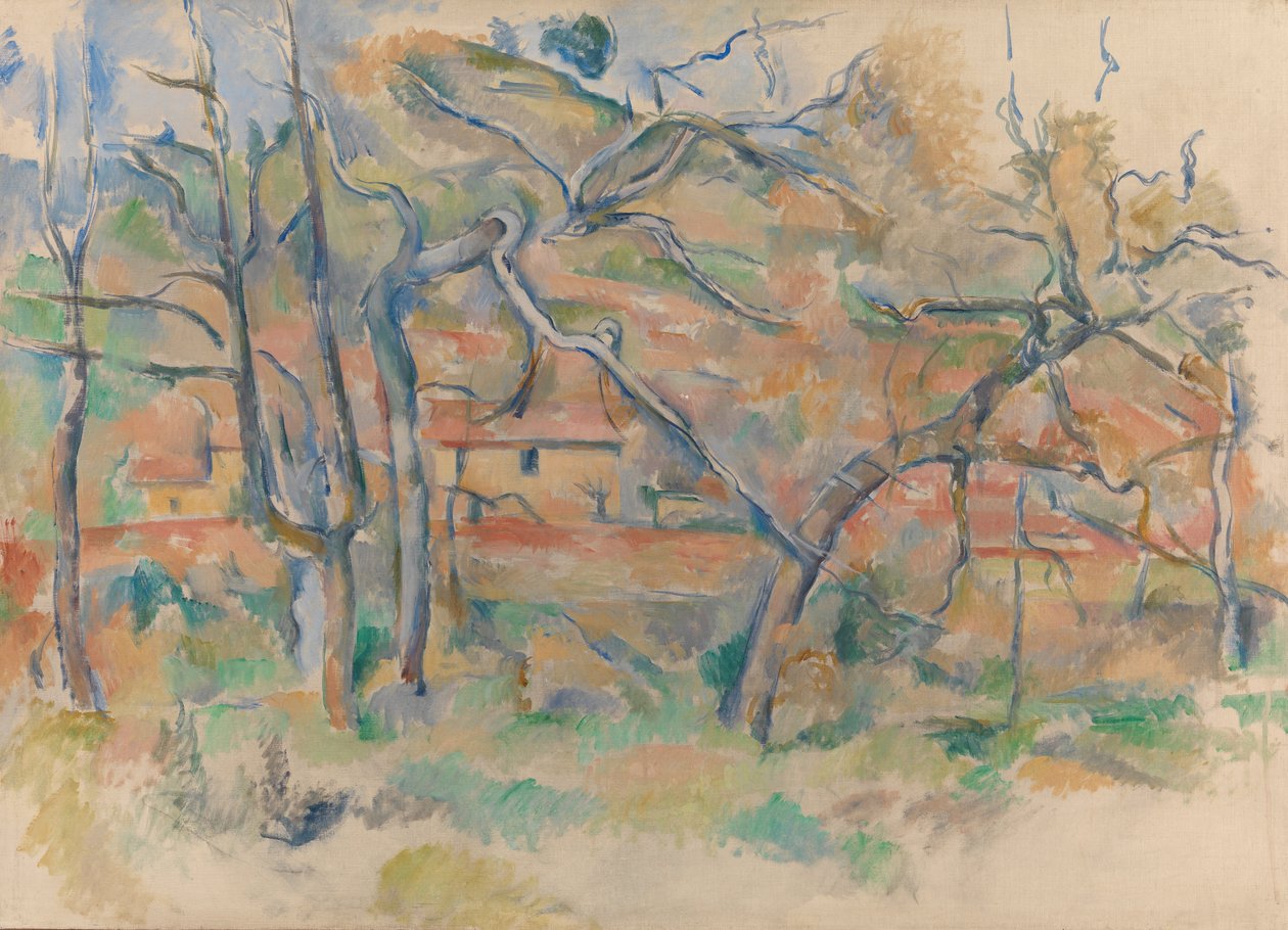 Bäume und Haus, Provence von Paul Cézanne
