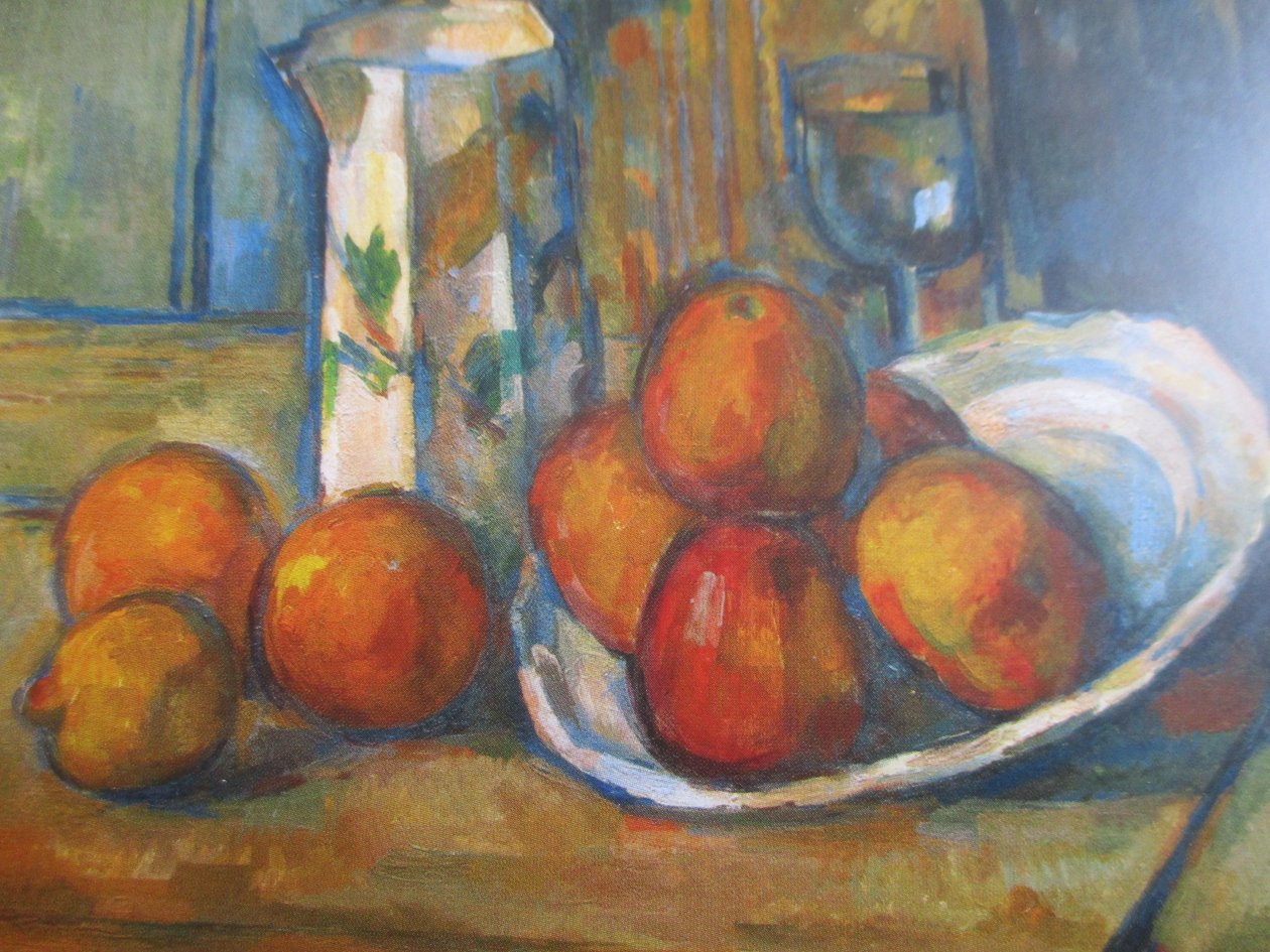 Stillleben mit Milchkrug und Obst von Paul Cézanne