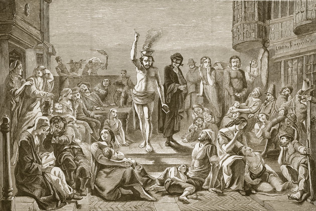 Solomon Eagle predigt während der Pest in London, graviert von J. und G.P. Nicholls von Paul Falconer Poole