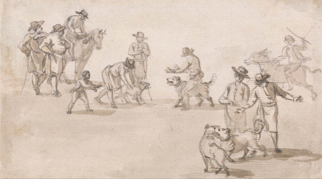 Gruppe von Figuren - Ein Hundekampf von Paul Sandby