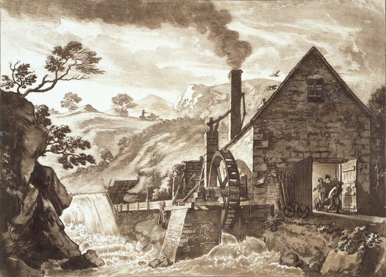 Die Eisenhütte zwischen Dolgelli und Barmouth in Merionethshire, veröffentlicht 1776 von Paul Sandby