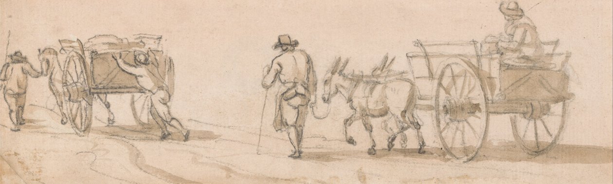 Zweirädriger Wagen und Figuren von Paul Sandby