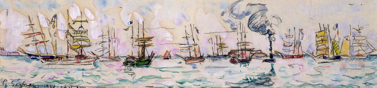 Die Abfahrt der Fischtrawler nach Neufundland, 1928 von Paul Signac